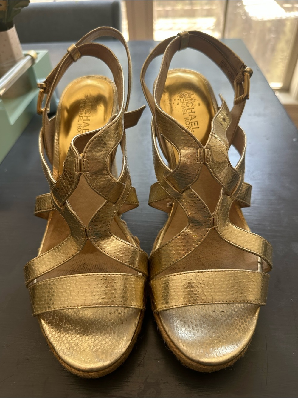 Michael Kors Metallic Gold Strappy Wedge Sandals